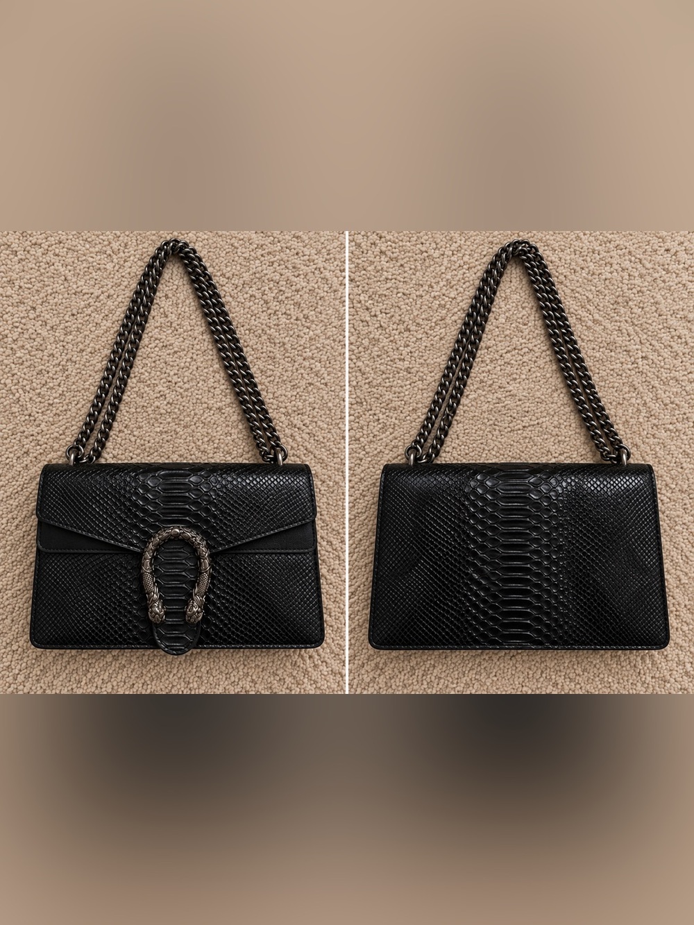 Black Faux Python Snakeskin Chain Crossbody Shoulder Bag Purse Dionysus